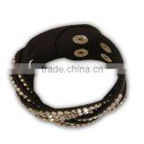 Popular PU Leather Bracelet, Hot Sale Gift Leather With Crystal Gem Decoration thumbnail-5