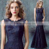 Sexy Backless Navy Blue Lace Long Model Party Evening Dress thumbnail-1