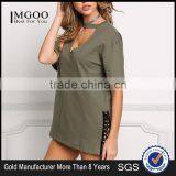 MGOO Customzied OEM Heavy Cotton 300g Tunic Tops Fashion Chocker Loose Oversized Shirts V Cut Out thumbnail-1