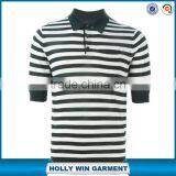 Black and White Stripe Fine Knit Golf Polo Shirt for Male thumbnail-1