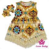 48BQA142 Lovebaby FAUX SUEDE Fabric Printed Pattern Girls Dress With Bow Headband Baby Girls Fancy Dress Picture thumbnail-1