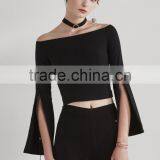 Trumpet Sleeve Round Neck Casual Fashion Lady Blouse for Wholesale thumbnail-3
