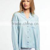 2017 China Manufacturer Shandao High Fashion New Casual Autumn Design Long Sleeve Button Opening Loose Blue Viscose Blouse thumbnail-2