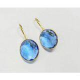 Swiss Blue Topaz Hydro Bezel Setting 17*20mm Oval Silver Gold Plated Earring thumbnail-1