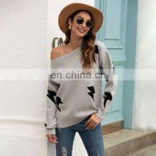 Women's Plus Size Crew Neck Pullover Printed Knit Fall Sweater thumbnail-4