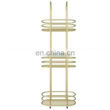 European Design Three Layers Standing Storage Rack Utility Home Kitchen Gold Bathroom Storage Rack With Anti-slip Base