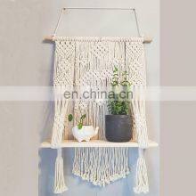 Hot Sold Macrame Wall Hanging Plant Hanger Woven Wooden Plant Pot Holder Indoor Outdoor Macrame Shelf thumbnail-2