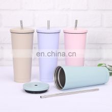 16 OZ Stainless Steel White Coffee Travel Tumbler with Metal Straw and Lid