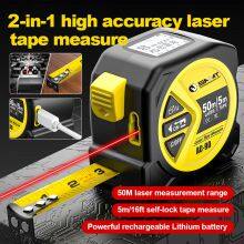 2 in 1 Digital Laser Tape Measure 165ft/50m Laser Distance Meter LCD Screen With 16ft/5m AutoLock Measuring Tape thumbnail-1
