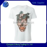 Skeleton and feather printing custom organic cotton t-shirt in white