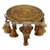 Round Chowki With Elephant Embossed Legs 5"