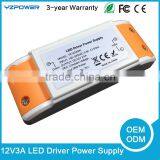 36W LED Power Supply Driver Transformer Adapter 110-240V AC to 12V DC 3A