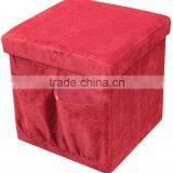 Square Red Corduroy Folding Storage Stool With Bags thumbnail-1