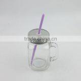 16oz Clear Glass Mason Jar With Silver Lid and Straws thumbnail-4