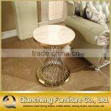 Modern Gold Wire Side Table With Round Manmade Marble thumbnail-3
