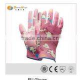 13gauge Floral Nylon pu Palm Gloves for Working thumbnail-1