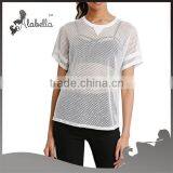 Top Tee White T-shirts With Mesh Fabric Sexy t Shirts for Women thumbnail-1