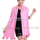 CX-B-P-42D Women Winter Genuine Mongolian Sheep Rabbit Fur Trim Pashmina Shawls With Fur thumbnail-3