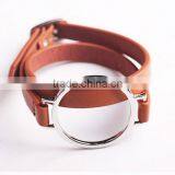 Big Round Circle Charm Brown Genuine Leather Bracelets Diy Genuine Leather Bracelets for Her Gifts 2017 thumbnail-1