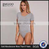 Women Body Shaper Basic Grey Round Neck Bodysuit Short Sleeve 95 Cotton 5 Spandex Jumpsuit thumbnail-1