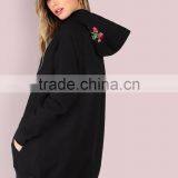 Oversized Custom Logo Embroidery Longline Hoodies Dress Hood Sweatshirt 100 Cotton Black Pocket Front Embroidered Hoodies thumbnail-3