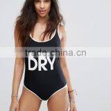 MGOO Fashion Manufacturing Custom Made Cut Back One Piece Swimsuit Printing Logo Swimwear White Piping thumbnail-5