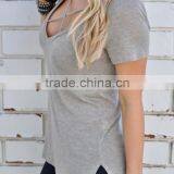 Zm35713a 2017 Summer Short Sleeve v Neck t- Shirts for Women thumbnail-2