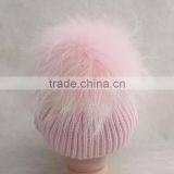 Myfur Wool Knitting Hat With Removable Pink Color Raccoon Fur Pom Pom Attached thumbnail-4