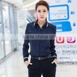 Custom High Quality Woman Clothes Fashionable Navy Blue Elegant Ladies Blouse Wholesale thumbnail-4