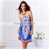 Walson Wholesale High Quality Boho Clothing Strapless Printed Sexy Dress thumbnail-2