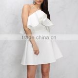 Halter Neck Women's Frill Skater Dress 2018 White Falbala Short Prom Dresses thumbnail-3