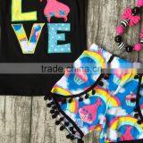 Baby Girls Summer Clothes Girls Children LOVE Troll Hair Outfits Kids Flutter Sleeve and Rainbow Shorts Outfits With Accessories thumbnail-5