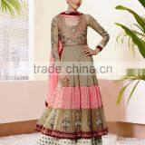 Brown Color on Rich Embroidery Heavy Design at Neck and Bottom Bottom Long Anarkali Designer Semi Stitch Salwar Kameez thumbnail-1