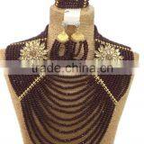 14layers Coffee Crystal Beads Rhinestone Brooches African Jewelry Set