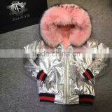 2017 Winter Fashion Sliver Leather Jacket With Pink Faux Fur Lined Leather Wear thumbnail-1