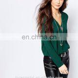 Latest Fashion Lady Blouse Design Stretch Woven Fabric V-neck Blouses for Women thumbnail-2