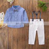 Baby Boy Gentry Outfit Kids Stripe Shirt + White Suspender Pants 2PCS Set for 2-7T thumbnail-4