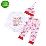 "Daddy & Mommy's Valentine" 2019 Baby Rompers Outfits & Girls Hearts Full Print Pants & Hat 3pc Set