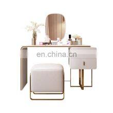 White Lacquer Bedroom Furniture Modern Dressing Table Chair and Mirror Set With Jewelry Storage