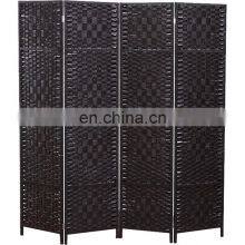 Folding Privacy Screen 4 Panel Wood Mesh Woven Design Room Screen Divider Folding Portable Partition Screen