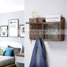 Wooden Key Holder for Wall Rustic Wall Mounted Mail Holder With Key Hooks and Floating Shelf