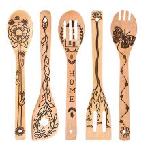 Christmas idea gift bamboo kitchen utensils burned/Kitchen cooking spoon set engraved