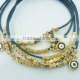 FASHION MULTI ROW BEADED EVIL EYES CHARMS WAX CORD BRACELET thumbnail-2
