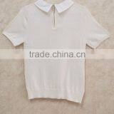 Girl Plaid Knitting Wear Shirt-collar Short Sleeve Sweater Pullover thumbnail-3