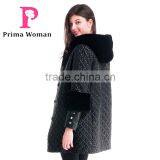 Winter Women Medium Length Embroidered Coat With Detachable Beaver Rabbit Skin Hat Overcoat thumbnail-5