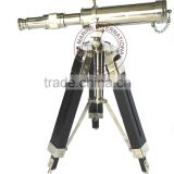 TELESCOPE WITH STAND 10" IN NICKEL PLATED STYLE - NAUTICAL BRASS TELESCOPE WITH WOODEN TRIPOD STAND