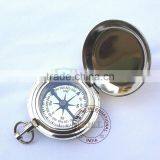 BRASS DALVEY COMPASS - NAUTICAL COMPASS WITH LID - CHROME COMPASS WITH LID - PUSH BUTTON COMPASS