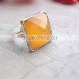 Sterling Silver Natural Yellow Chalcedony Faceted Gemstone Ring thumbnail-1