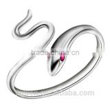 high polished snake shape 925 silver ring with red zircon