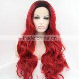Dark Black to Burgundy Wavy Synthetic Lace Front Wig Glueless Ombre Celebrity Front Lace Wig Blonde thumbnail-1